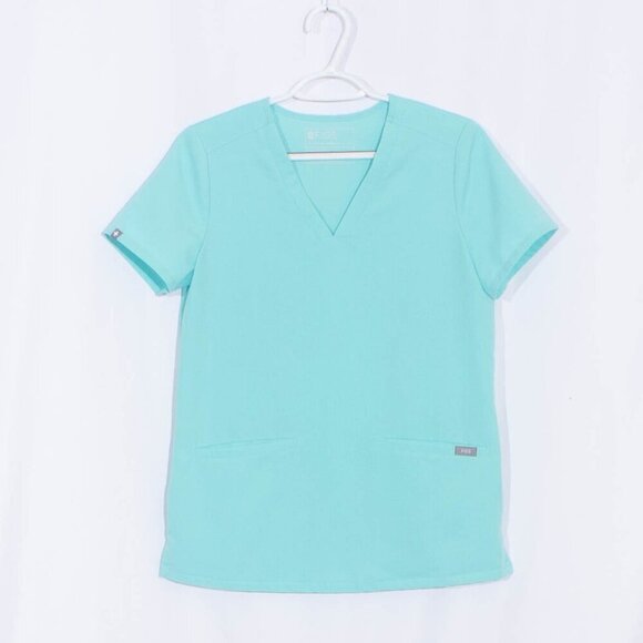 Figs Tops - FIGS Casma Three Pocket Scrub Top in Aqua Blue Size XS